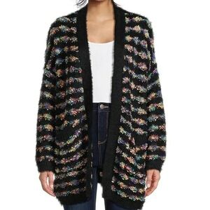 Dreamers by Debut rainbow striped popcorn eyelash cardigan midnight size XL